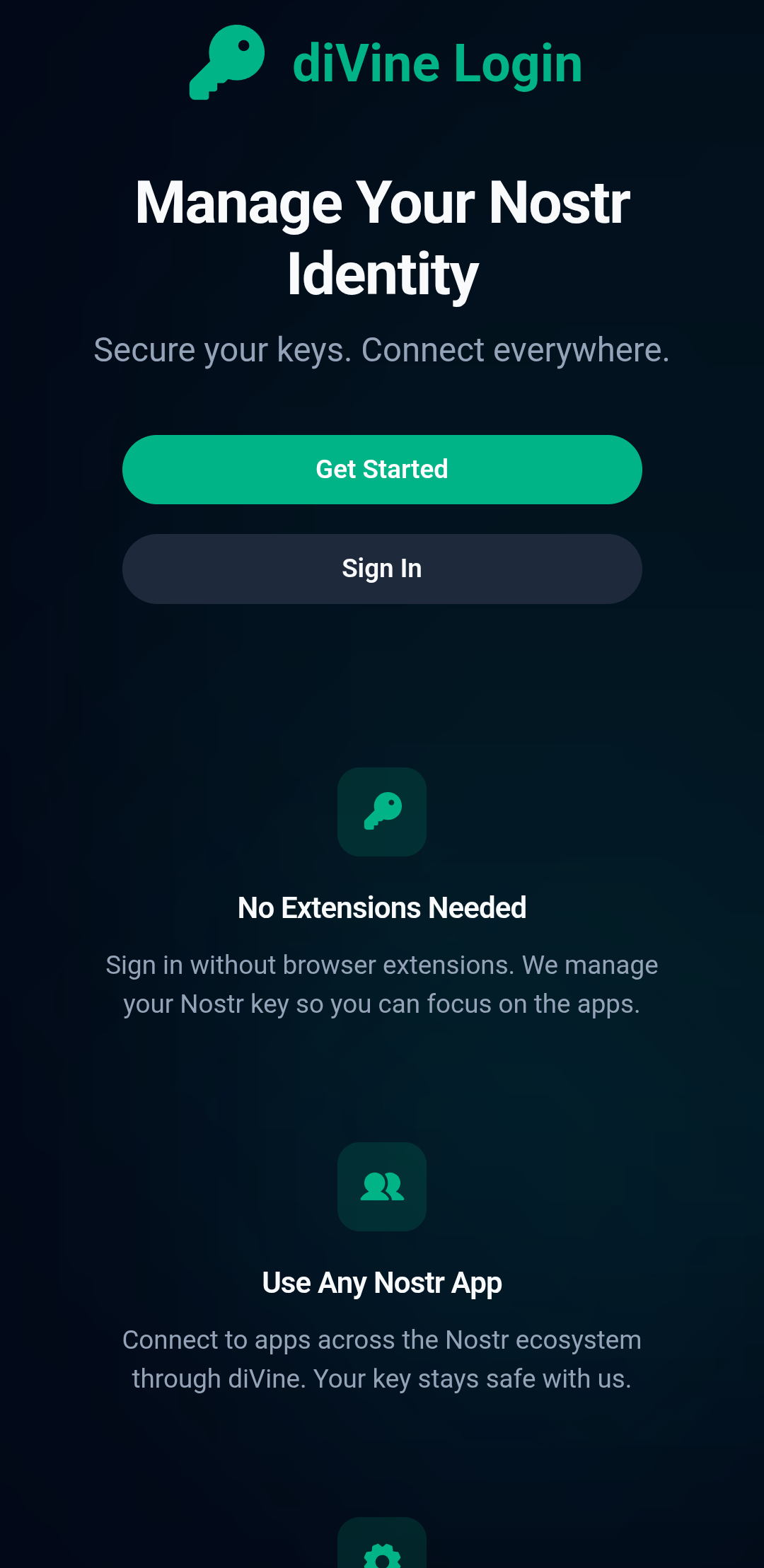 diVine Login landing page
