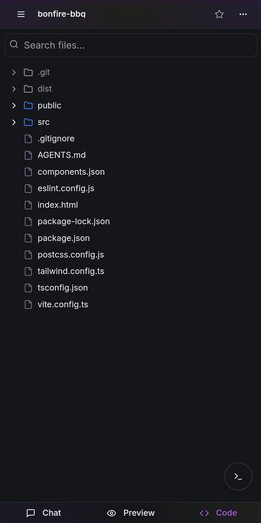 Code view showing project file tree