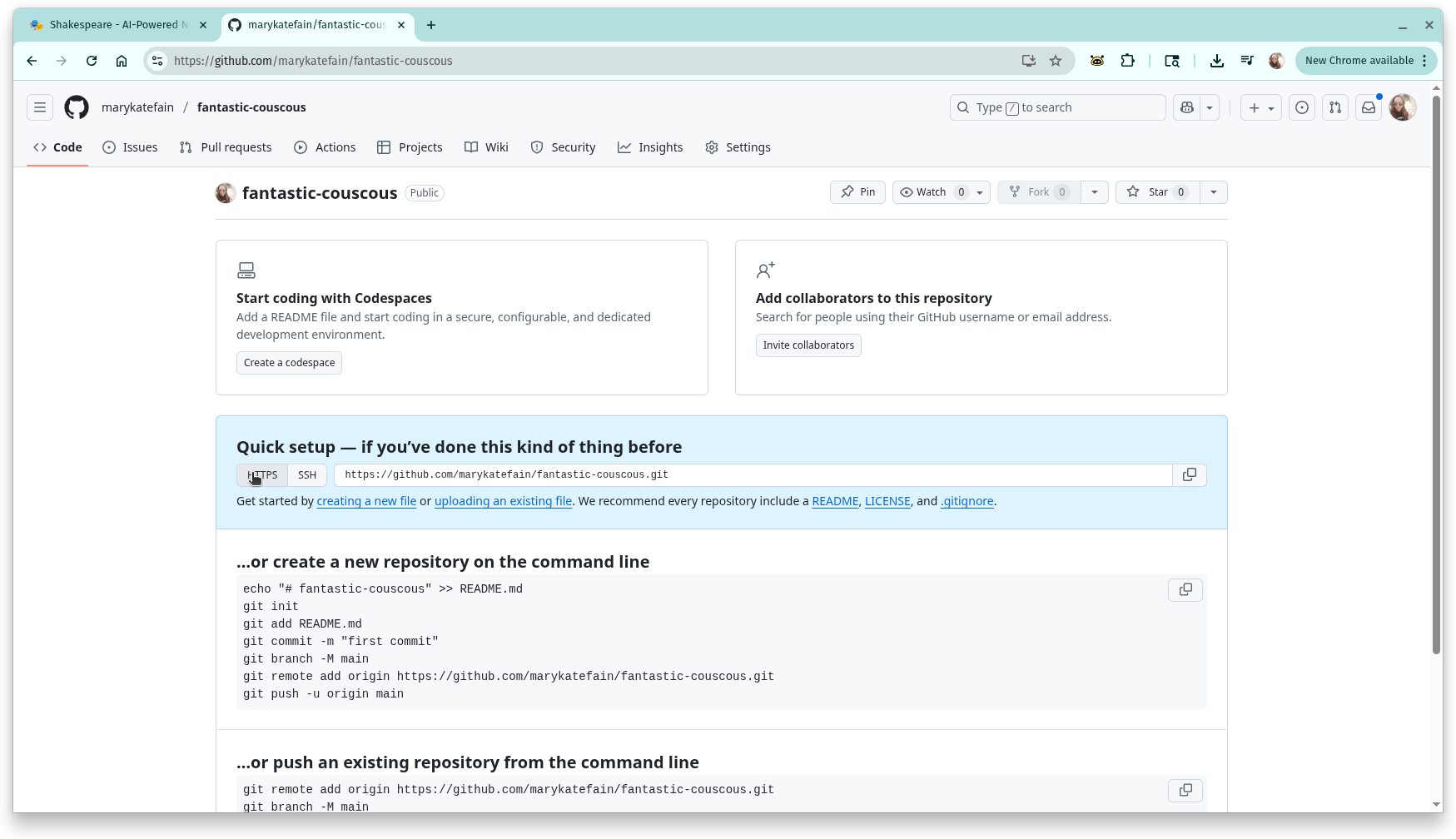 GitHub repository page showing how to copy the HTTPS clone URL