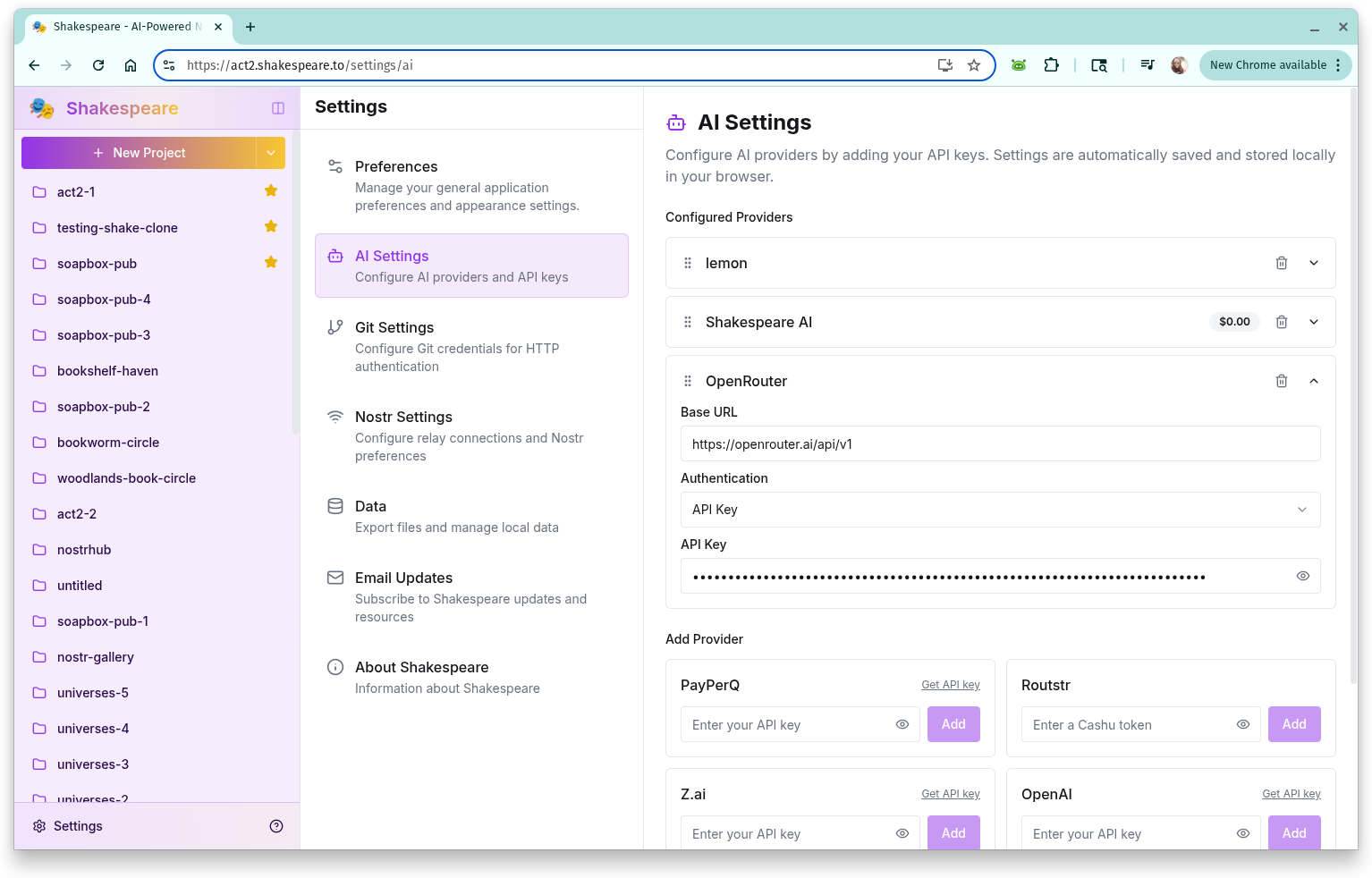 AI provider selection interface showing multiple options