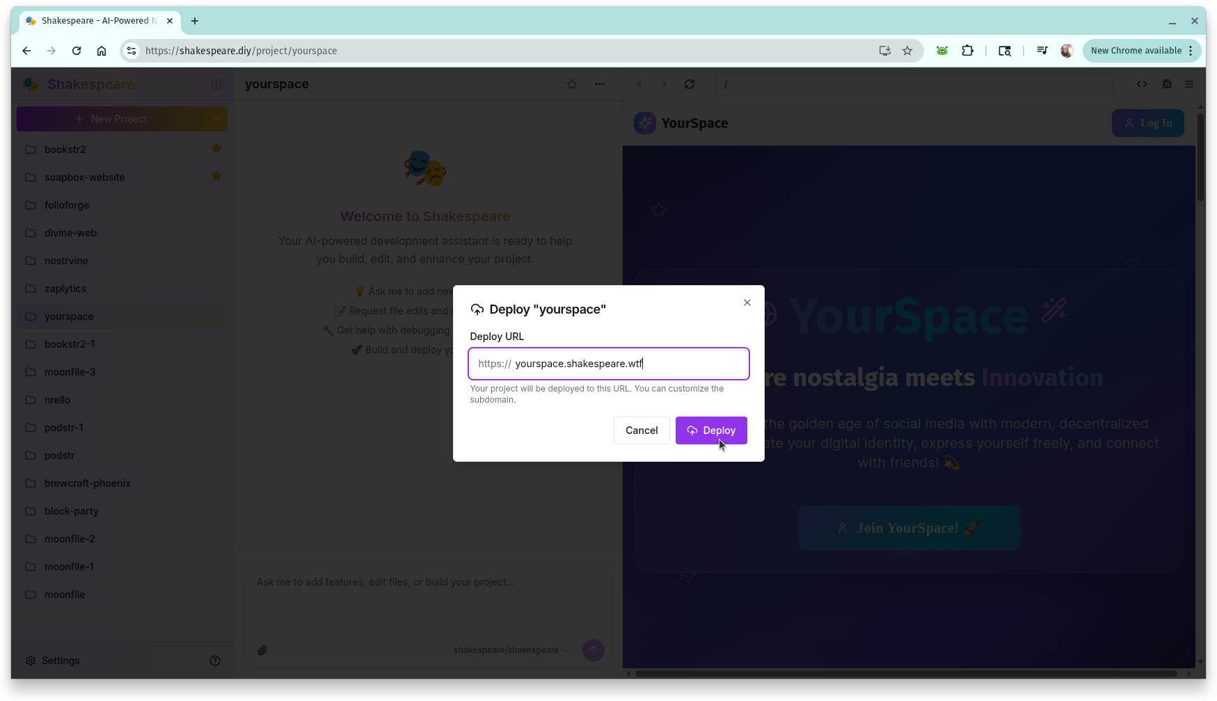 Custom subdomain selection interface